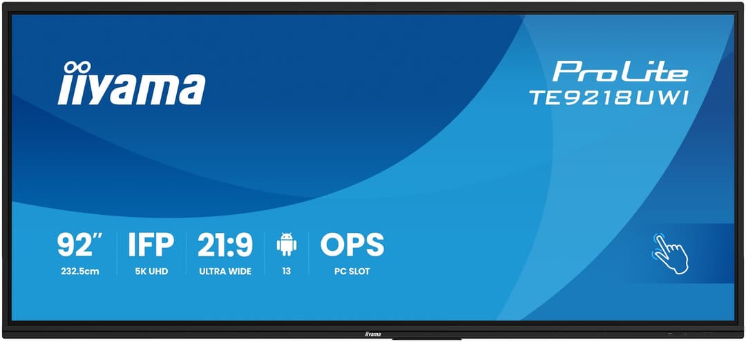iiyama TE9218UWI-B1AG Signage Display Kiosk design 2.32 m (91.5") LED Wi-Fi 500 cd/m² 5K Ultra HD Black Touchscreen Built-in processor Android 16/7 - Image 1