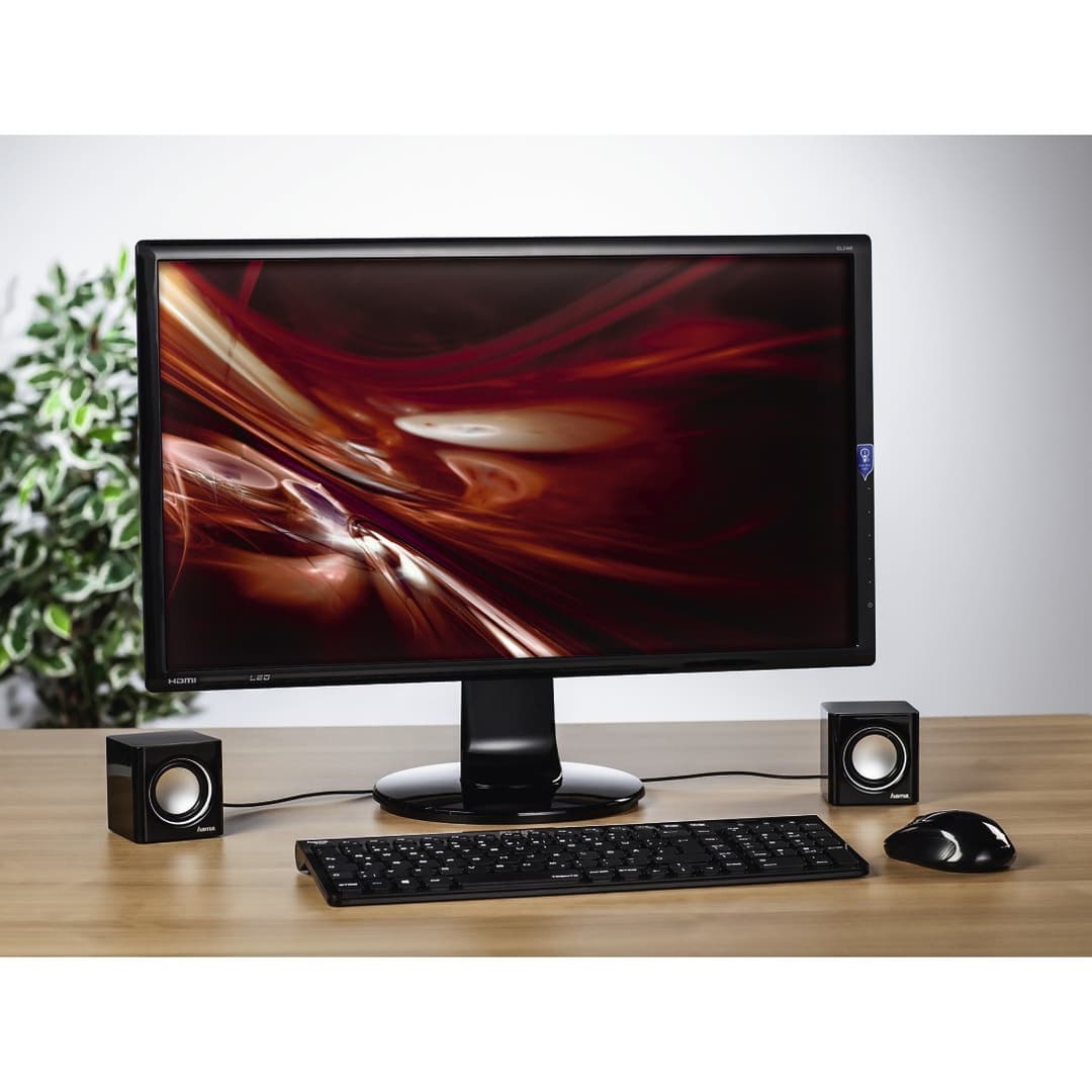 Hama Sonic Mobil 185 Wired 2.0 USB-Powered PC Speakers, 3 W - Black/Silver - Image 2