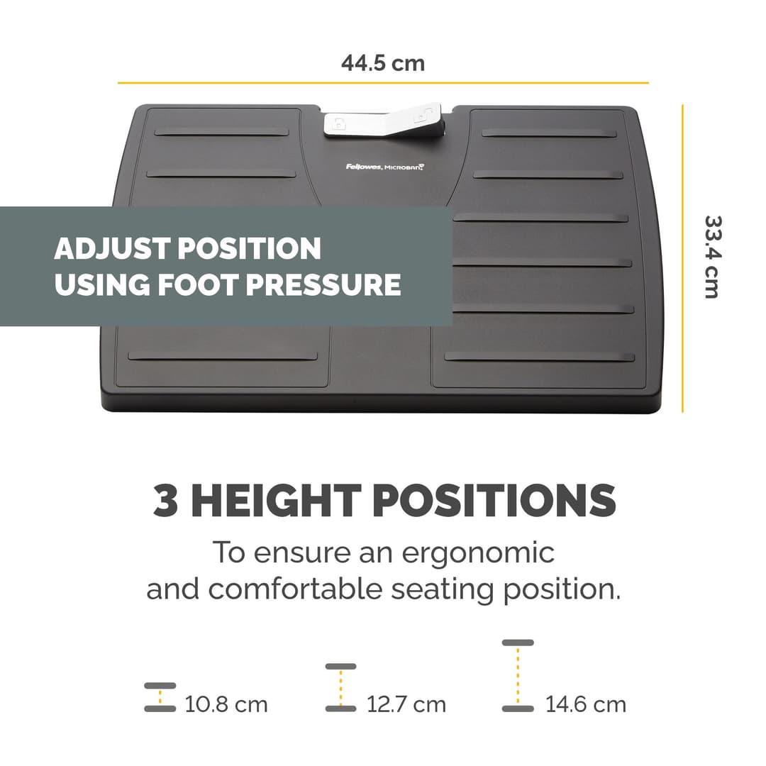 Fellowes Foot Rest Under Desk - Office Suites Under Desk Foot Rest Ergonomic Foot Rest with 3 Height Adjustable Positions & Antibacterial Technology - Foot Rest Stool for Office & Home - Black - Image 3