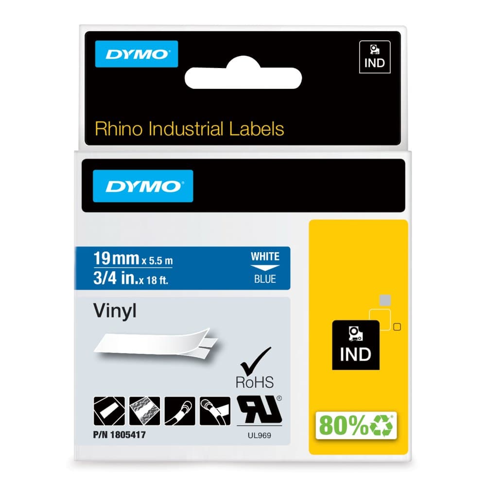 Dymo 1805417 19mm White on Blue - Image 1