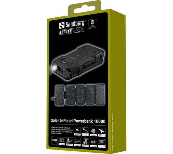 SANDBERG 10000 mAh Portable 5-Panel Solar Power Bank - Black - Image 4