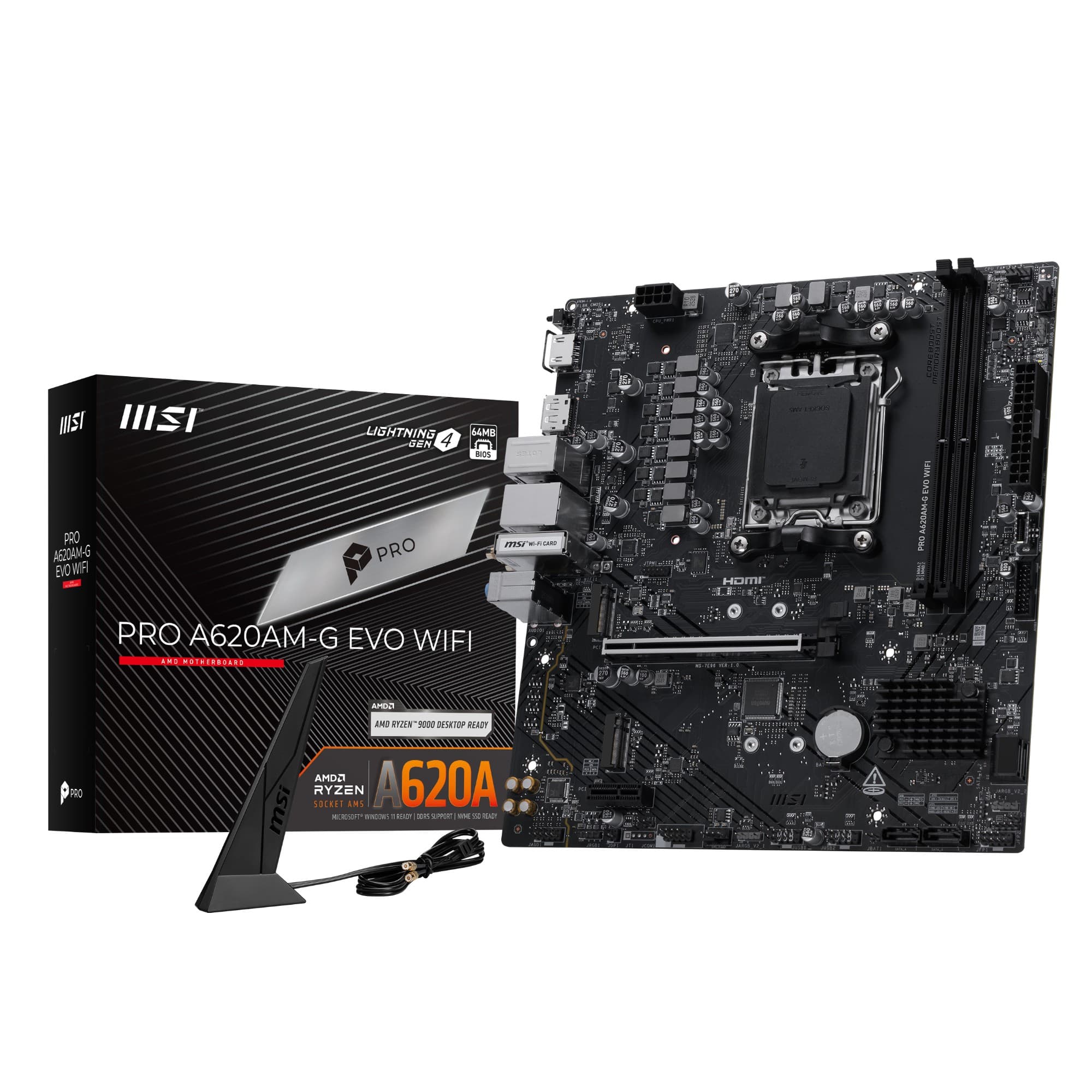 MSI PRO A620AM-G EVO WIFI AMD A620A DDR5 Socket AM5 micro-ATX Motherboard