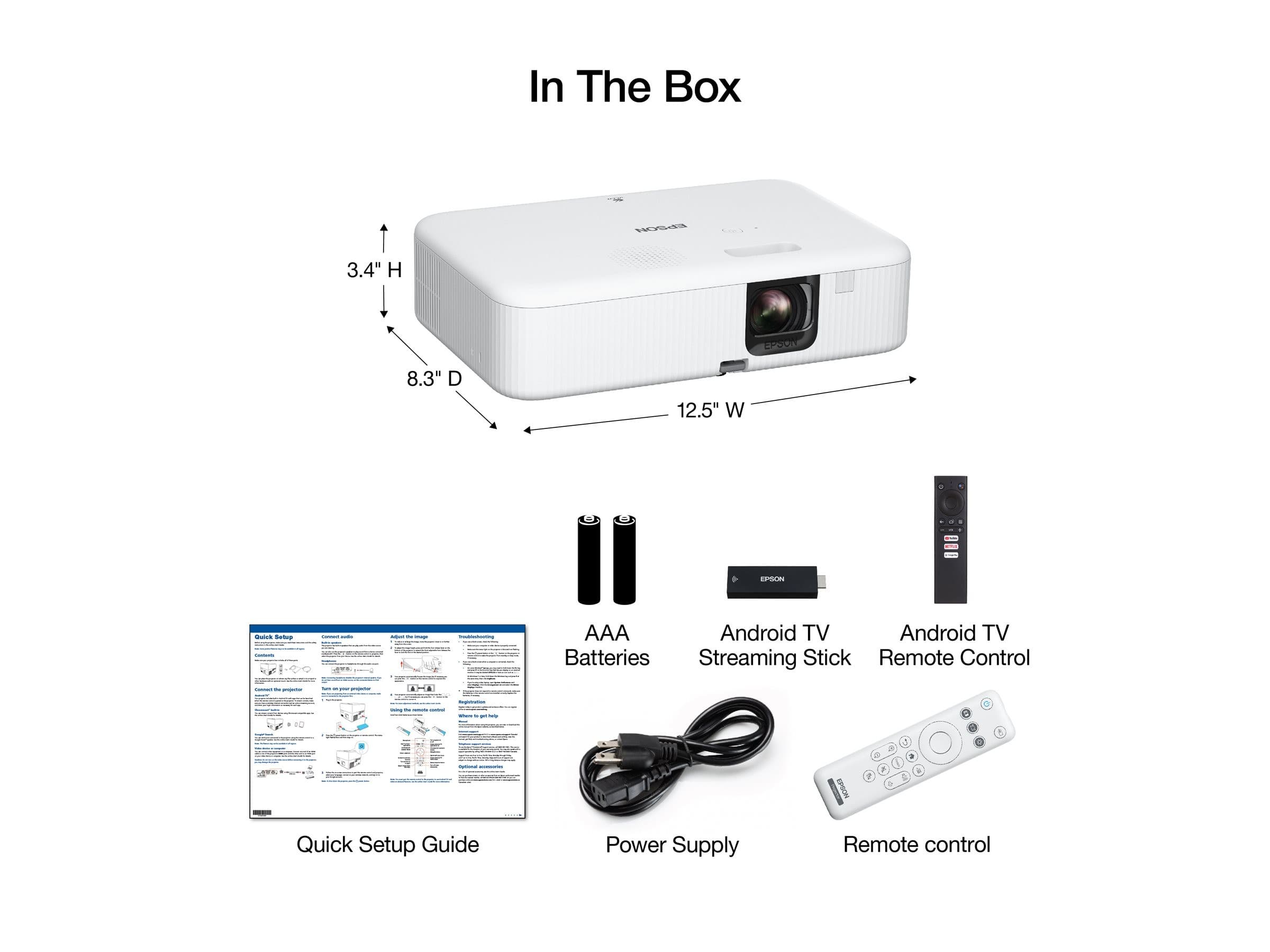 Epson CO-FH02 3LCD Full HD 1080p Projector 3000 Lumens Android TV Black/White
