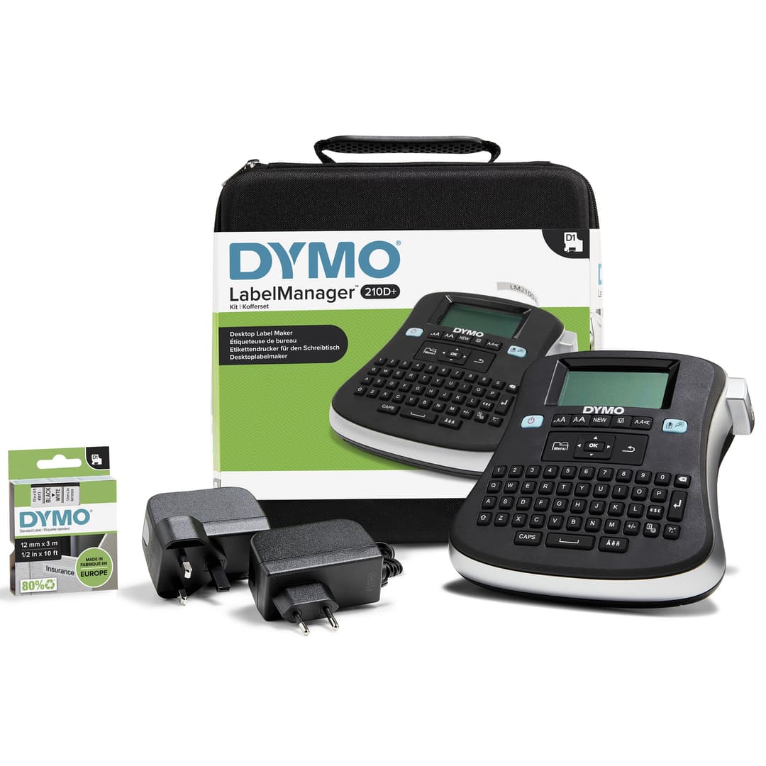 DYMO LabelManager 210D+ Handheld Label Maker Kit | QWERTY Keyboard | with 12mm Black on White D1 Labels & Carrying Case - Image 1