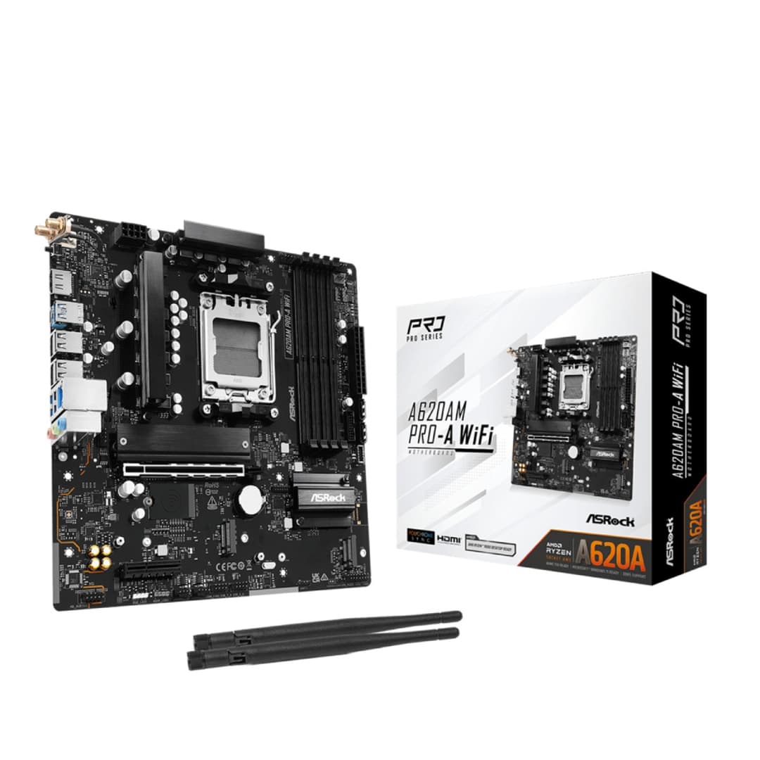 ASRock A620AM PRO-A AMD A620A DDR5 Micro-ATX Socket AM5 Motherboard - Wi-Fi - Image 1