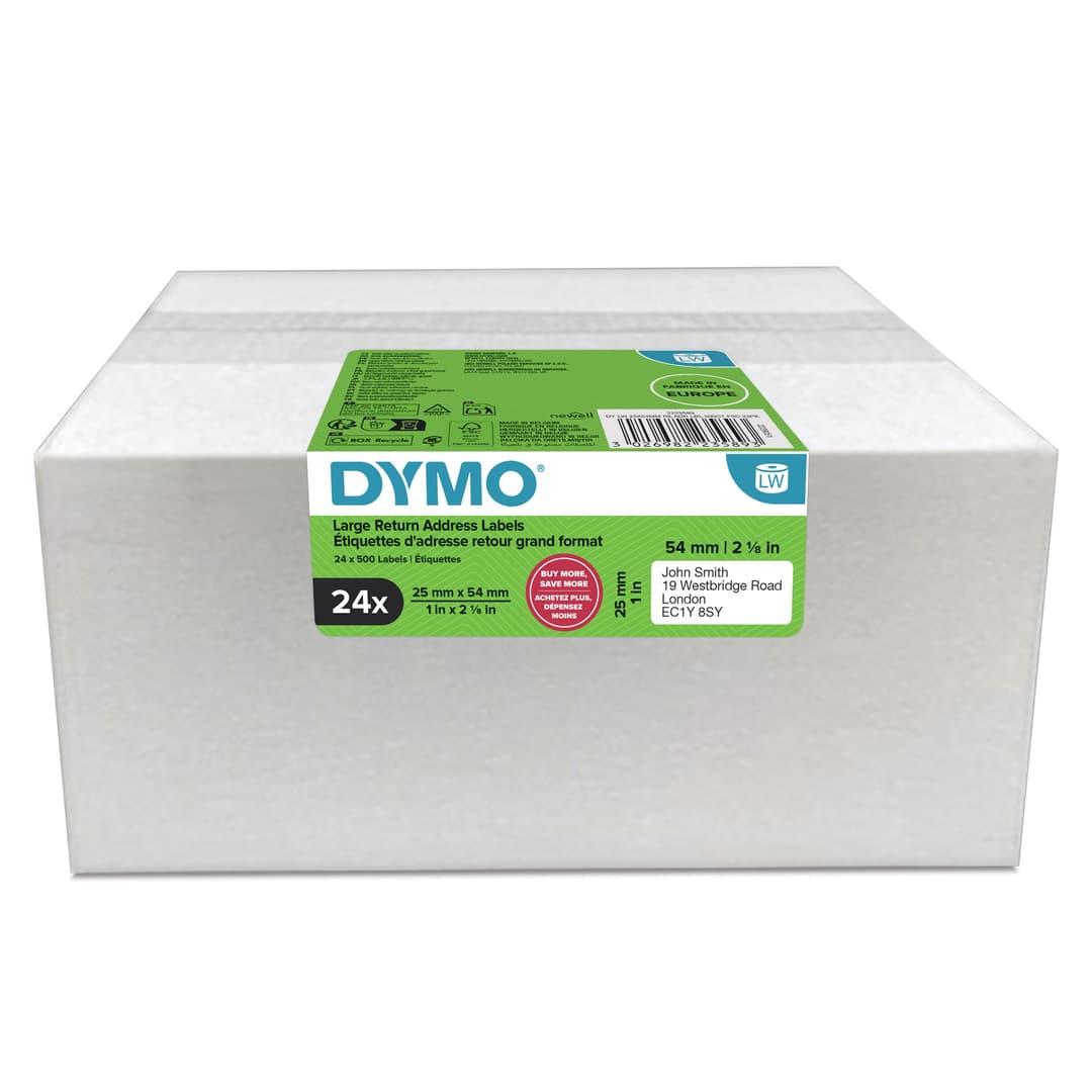 DYMO Authentic LabelWriter Return Address Labels | 25 mm x 54 mm | Self-Adhesive | 24 Rolls of 500 Easy-Peel Labels (12,000 Count) | for LabelWriter Label Makers | Made in Europe - Image 1