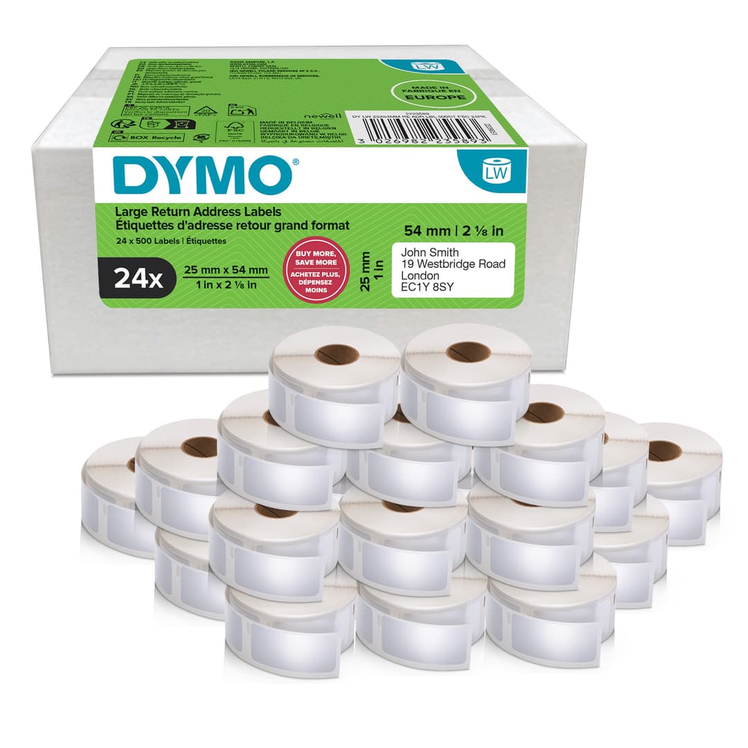 DYMO Authentic LabelWriter Return Address Labels | 25 mm x 54 mm | Self-Adhesive | 24 Rolls of 500 Easy-Peel Labels (12,000 Count) | for LabelWriter Label Makers | Made in Europe - Image 2