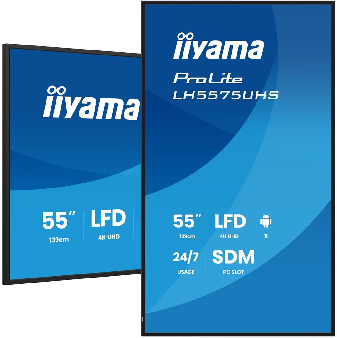 iiyama LH5575UHS-B2AG Signage Display Digital signage flat panel 138.7 cm (54.6") LCD Wi-Fi 500 cd/m² 4K Ultra HD Black Built-in processor Android 11 24/7 - Image 1