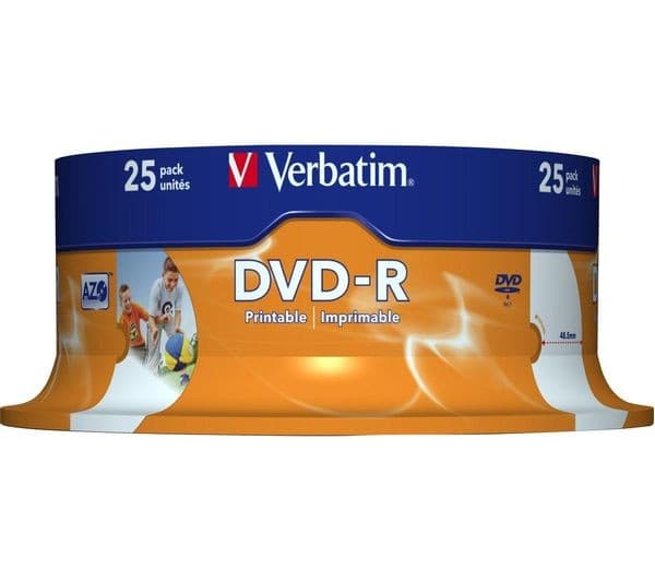 VERBATIM Azo 16x Speed DVD-R Blank DVDs - Printable, Pack of 25
