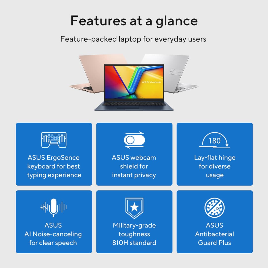 ASUS Vivobook 15 X1504ZA Intel Core i3-1215U 8GB 128GB SSD 15.6" W11H S Laptop - Quiet Blue - Image 8