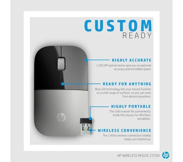 HP Z3700 Wireless Optical Mouse - Silver - Image 3