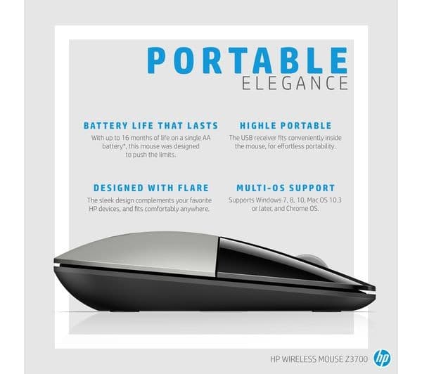 HP Z3700 Wireless Optical Mouse - Silver - Image 5
