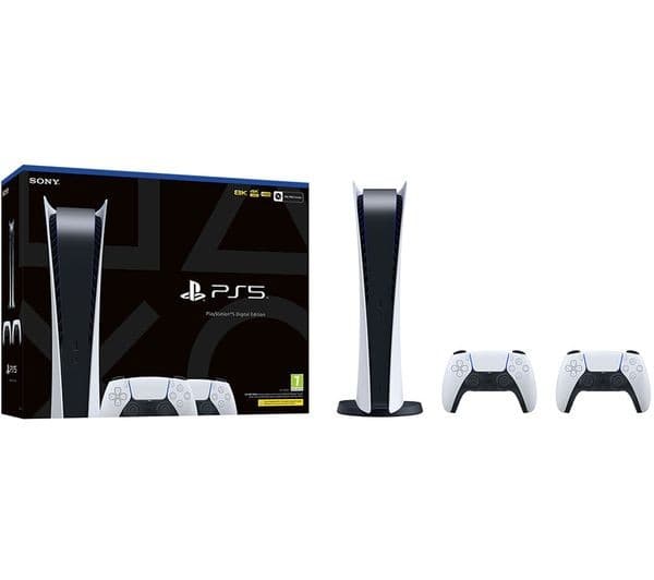 Sony PlayStation 5 Digital Edition 825GB Console Bundle with Two DualSense Wireless Controllers - White - Image 1