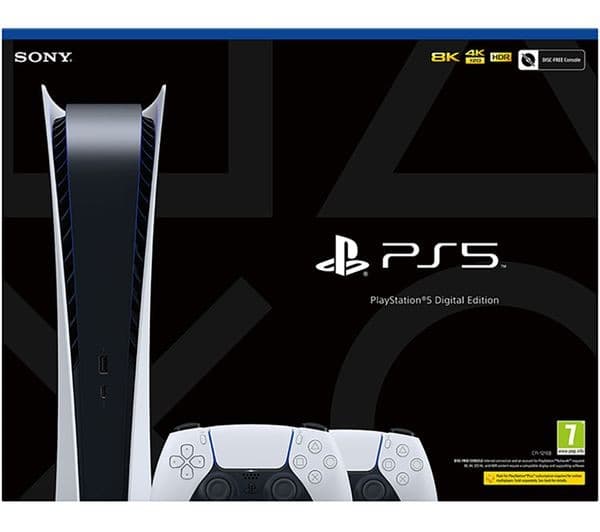 Sony PlayStation 5 Digital Edition 825GB Console Bundle with Two DualSense Wireless Controllers - White - Image 2