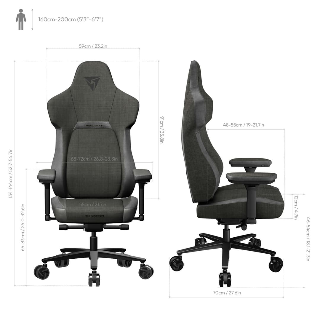 ThunderX3 CORE Fabric Gaming Chair - Black - Image 7