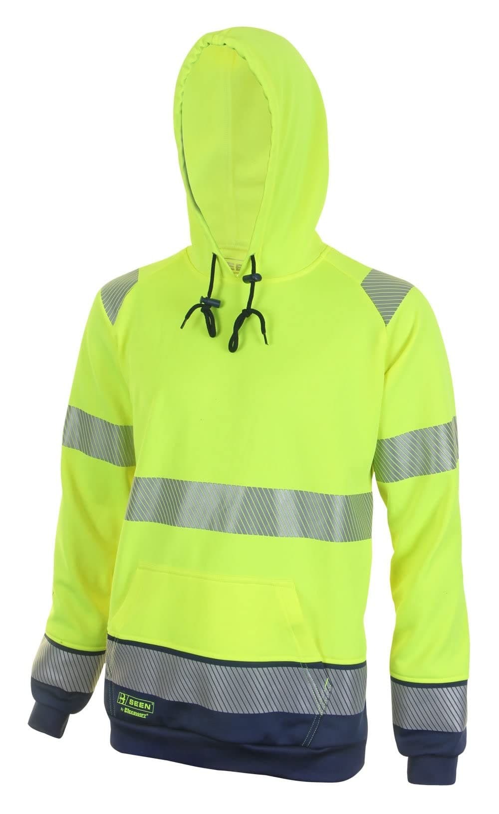 Be Seen Hi Viz Two Tone Hoodie Sweatshirt Hoody Yellow/Navy Small-4XL EN471 - Image 1