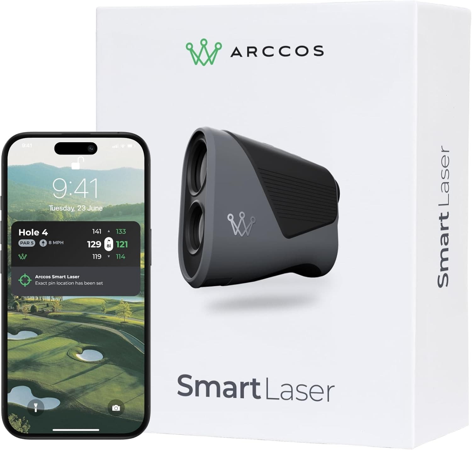 Arccos Smart Laser Golf Rangefinder with Slope Wind and AI Strategy - Black Grey