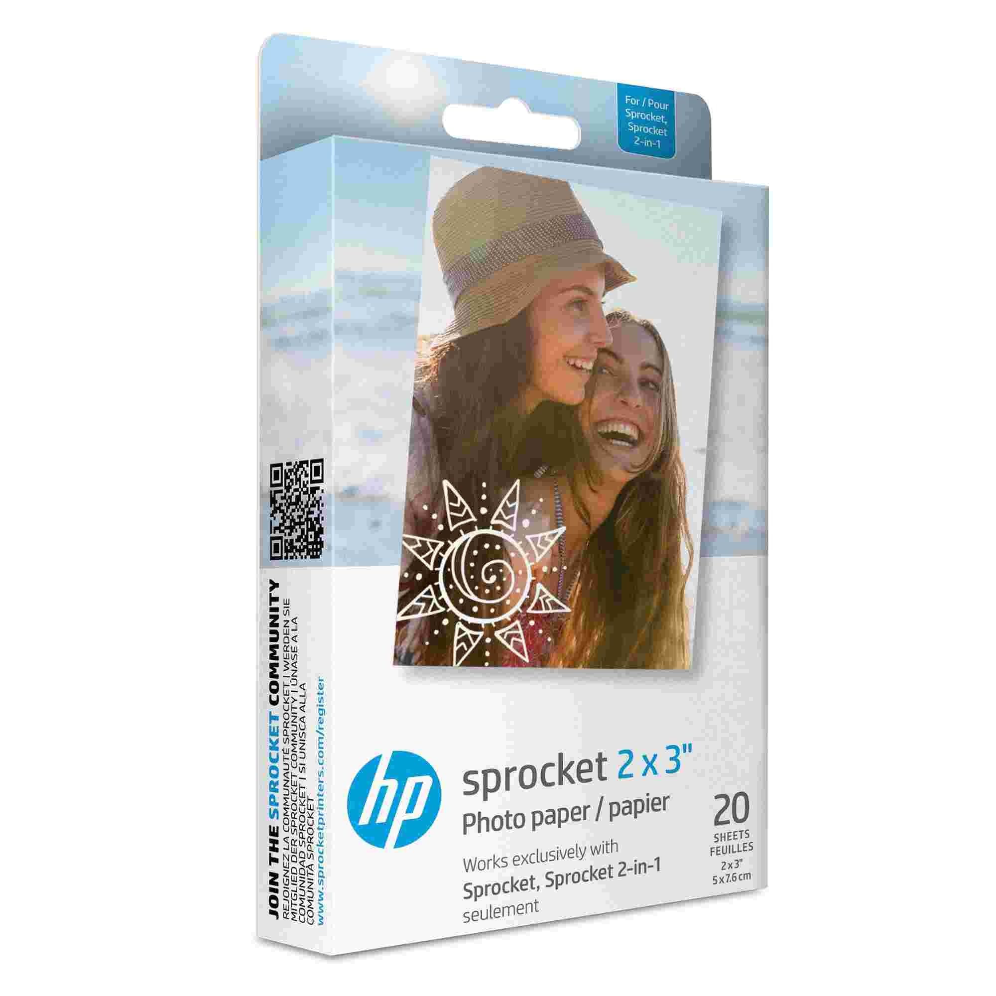 20 Sheets -HP Sprocket 2"x3" Premium Zink Sticky Back Photo Paper