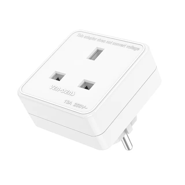 Ven-Dens EUR Tourist Adapter, Converts UK Plugs to European Sockets, SP-ADT02 - White - Image 1