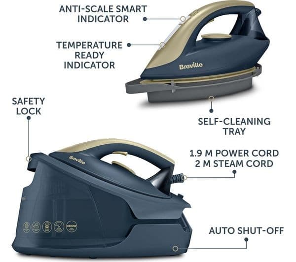 BREVILLE DiamondXpress VIN446 Steam Generator Iron - Faded Blue & Pale Gold - Image 2