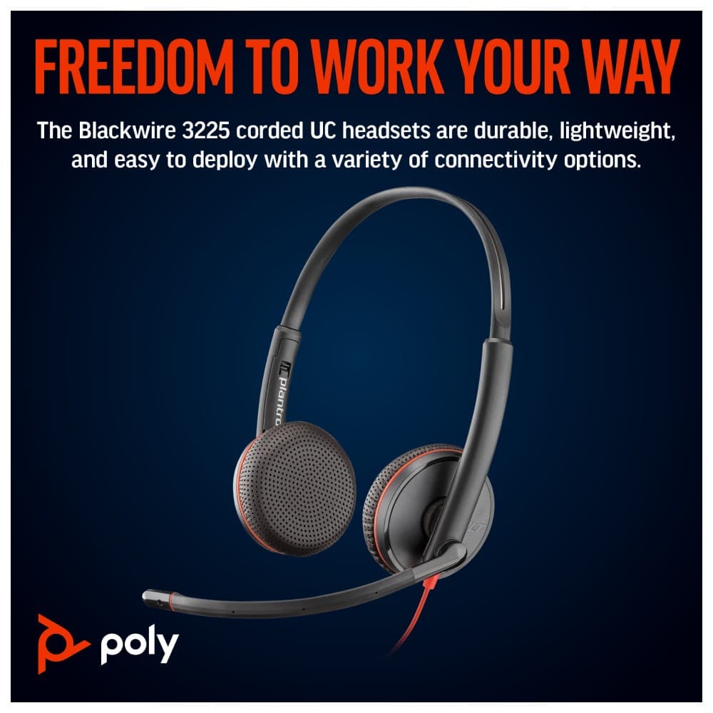 Poly Blackwire 3225 Wired USB Headset Black with 3.5mm Plug & USB-C/A Adapter - 8X229AA - Image 3