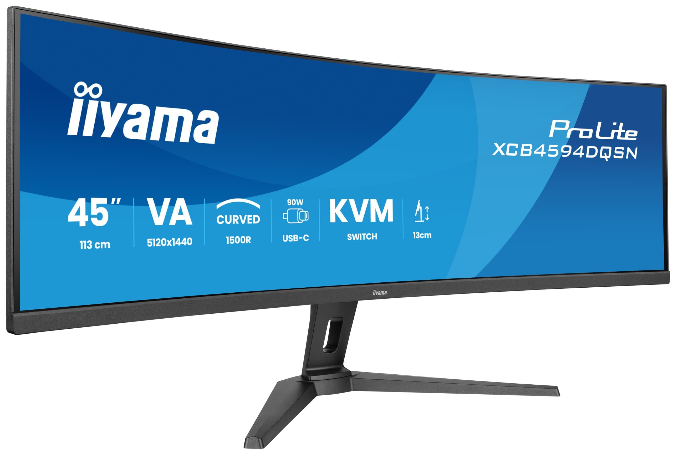 iiyama ProLite XCB4594DQSN-B1 44.5" Curved Dual QHD 5120 x 1440 165Hz VA Monitor with KVM Switch, Black