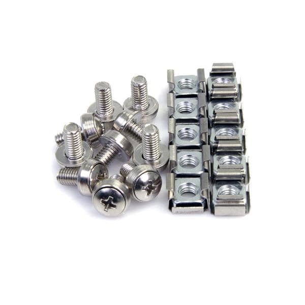 StarTech.com 100 Pkg M6 x 12mm Mounting Screws and Cage Nuts for Server Rack Cabinet - Silver - Includes Cage Nut Installation Tool - Image 1