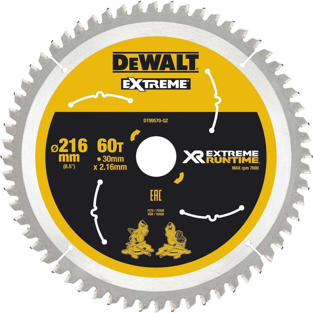 DEWALT DT99570-QZ XR Extreme Runtime Mitre Saw Blade 216 x 30 mm 60T - Yellow/Black - Image 1