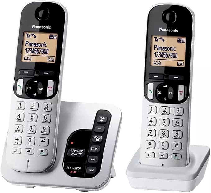 Panasonic KX-TGC222EB Twin Digital Cordless Phone DECT Answering Machine Call Blocker - Silver