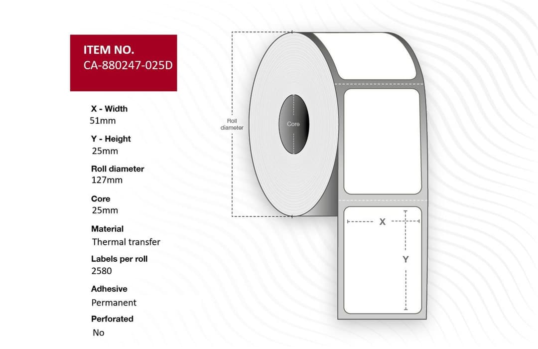 Label 51 x 25mm, Core 25mm, - Image 1