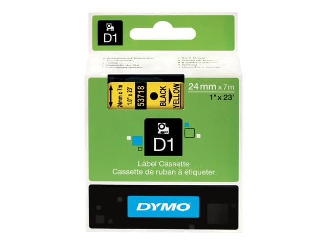 DYMO D1 Label Tape 24mm x 7m - Black on Yellow - Image 1