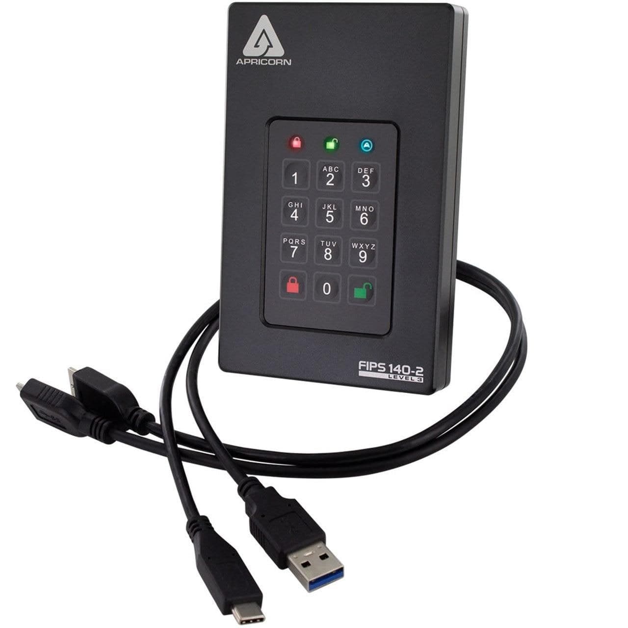 Apricorn Aegis Fortress L3 2TB FIPS 140-2 Level 3 Encrypted Portable Hard Drive, USB 3.0 (AFL3-2TB)