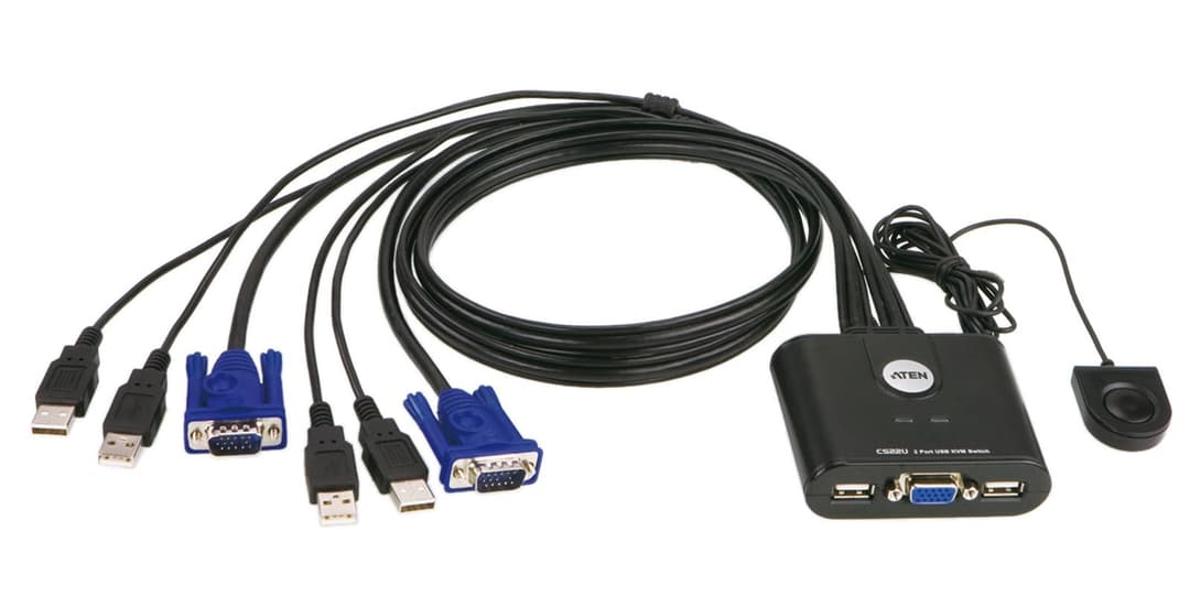ATEN CS22U 2-Port USB VGA Cable KVM Switch With Remote Port Selector - Black - Image 1