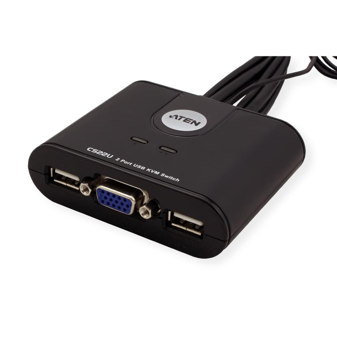 ATEN CS22U 2-Port USB VGA Cable KVM Switch With Remote Port Selector - Black - Image 3