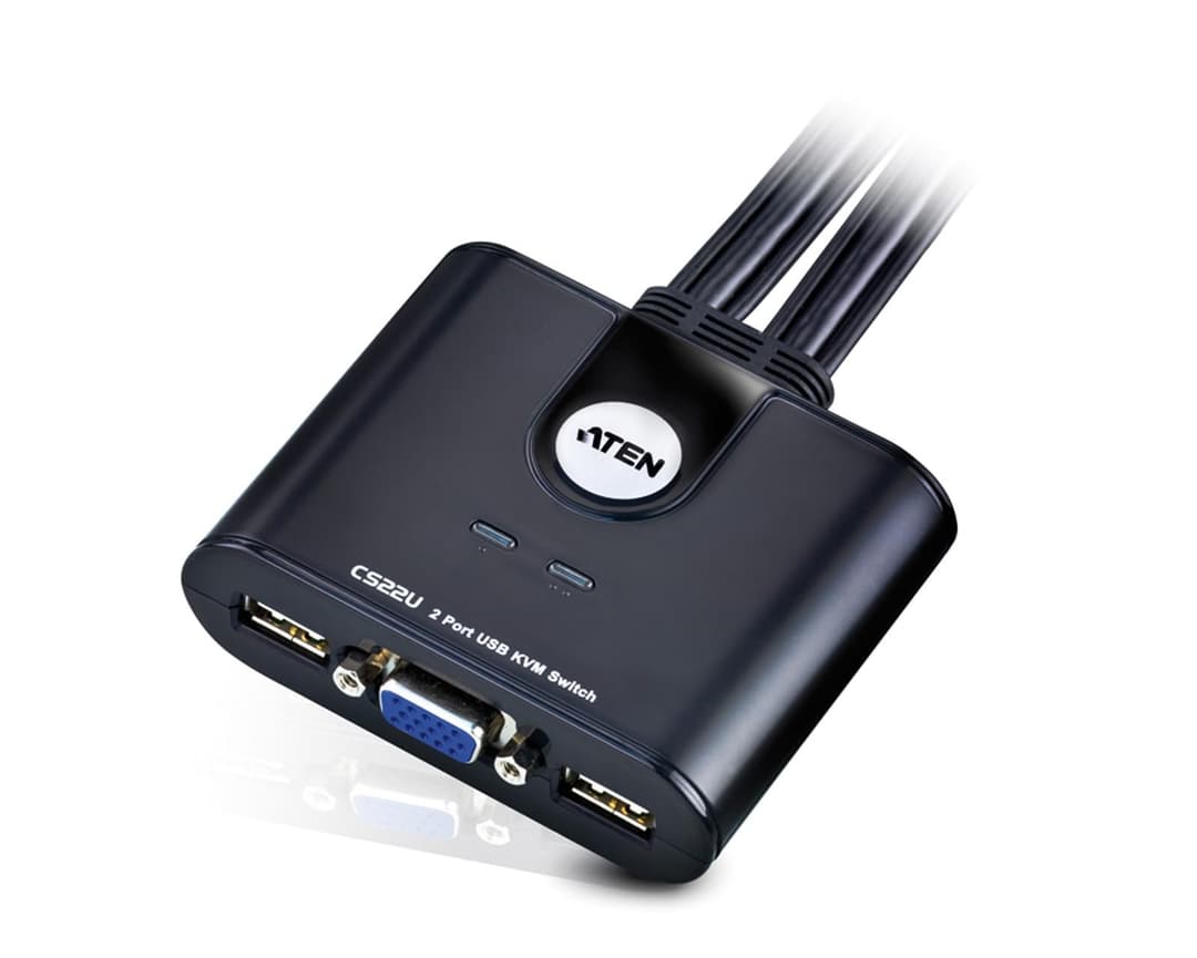 ATEN CS22U 2-Port USB VGA Cable KVM Switch With Remote Port Selector - Black - Image 4