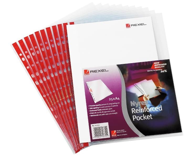 Rexel Nyrex™ Reinforced Side Opening A4 Pocket Clear (25) - Image 1