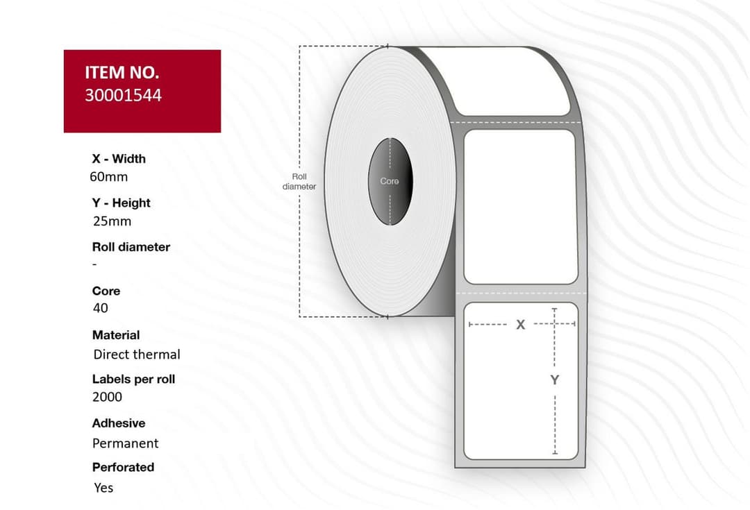 Label 60x25 - Core 40. White. - Image 1