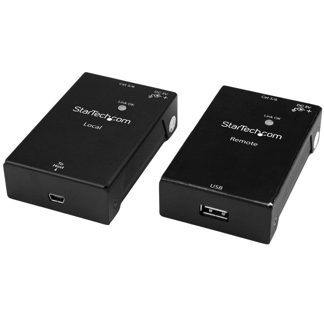 StarTech.com 1 Port USB 2.0 Extender Kit Over Cat5 or Cat6 - Up to 50m (165 ft) - USB Over Ethernet Extender (USB2001EXTV) - Image 1