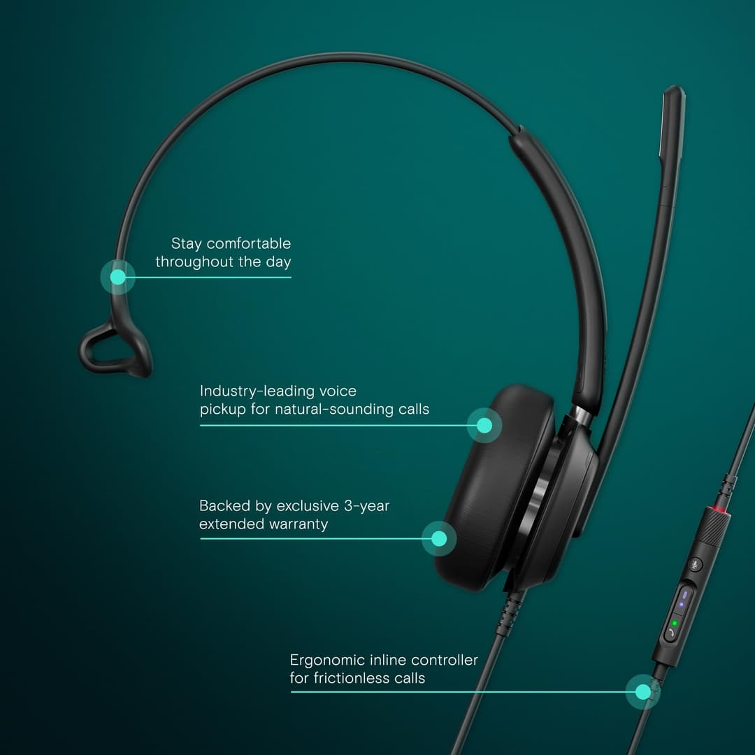 EPOS IMPACT 730T Mono Wired USB C and USB A Headset for PC with Noise-Canceling Mic, Microsoft Teams Certified, In-Line Controls, Comfortable Fit, Ideal for Office Calls, Remote & Hybrid Work - Image 4