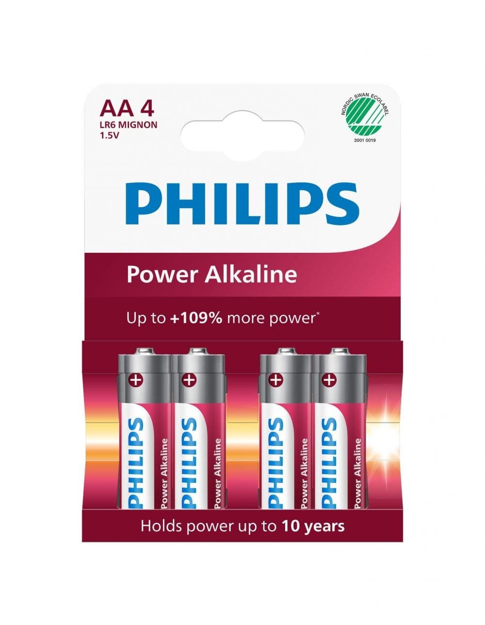 Philips Power Alkaline AA (LR6) 1.5V Batteries, Pack of 4