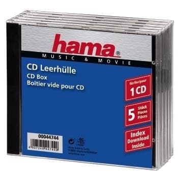 Hama 00044744 Standard CD Jewel Cases, 1 Disc, Pack of 5 - Black/Transparent