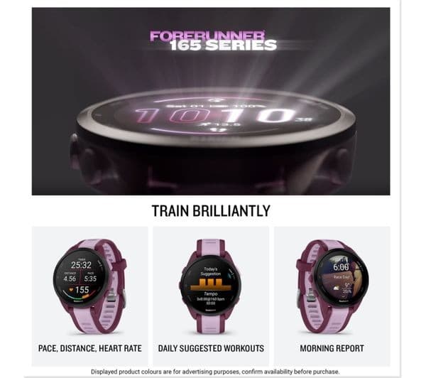 Garmin Forerunner 165 Music 43mm GPS Running Smartwatch - Berry/Lilac - Image 2