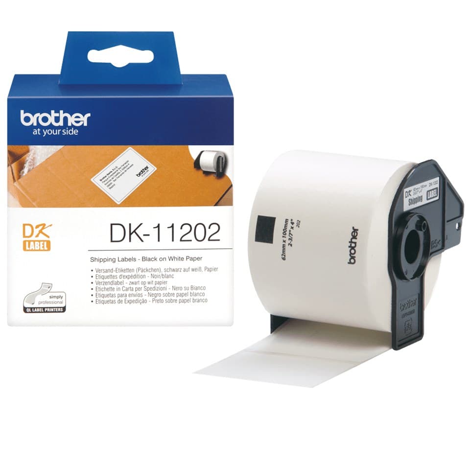 Brother DK-11202 Shipping Labels 62 x 100mm, Black on White, 300 per Roll