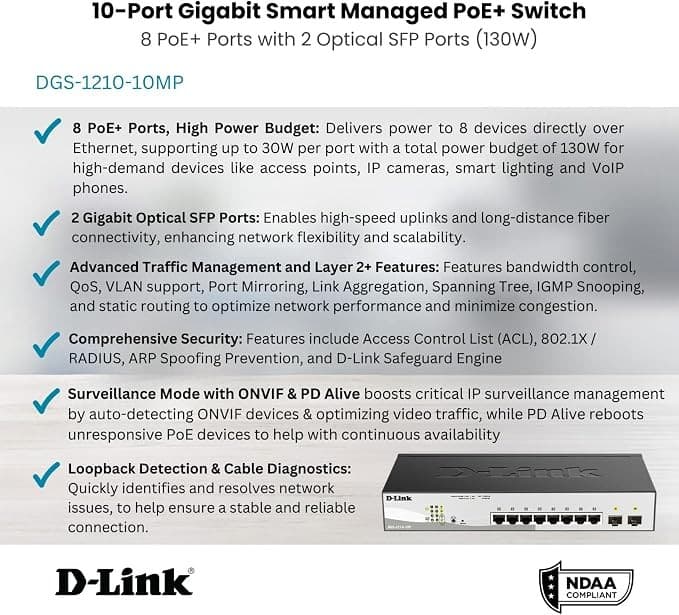 D-Link DGS-1210-10MP 10 Port Gigabit Smart Managed PoE Switch with 2 SFP Ports - Image 5