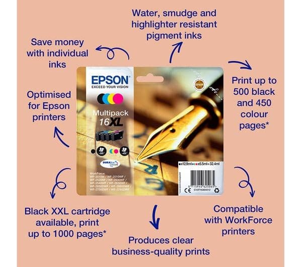 EPSON Pen & Crossword T1626 Cyan, Magenta, Yellow & Black Ink Cartridges - Multipack - Image 2