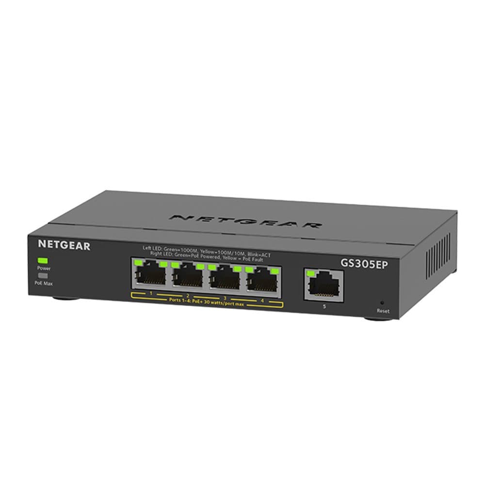 NETGEAR GS305EP  Managed  Gigabit Ethernet 5 Ports Network Switch - Black - Image 3