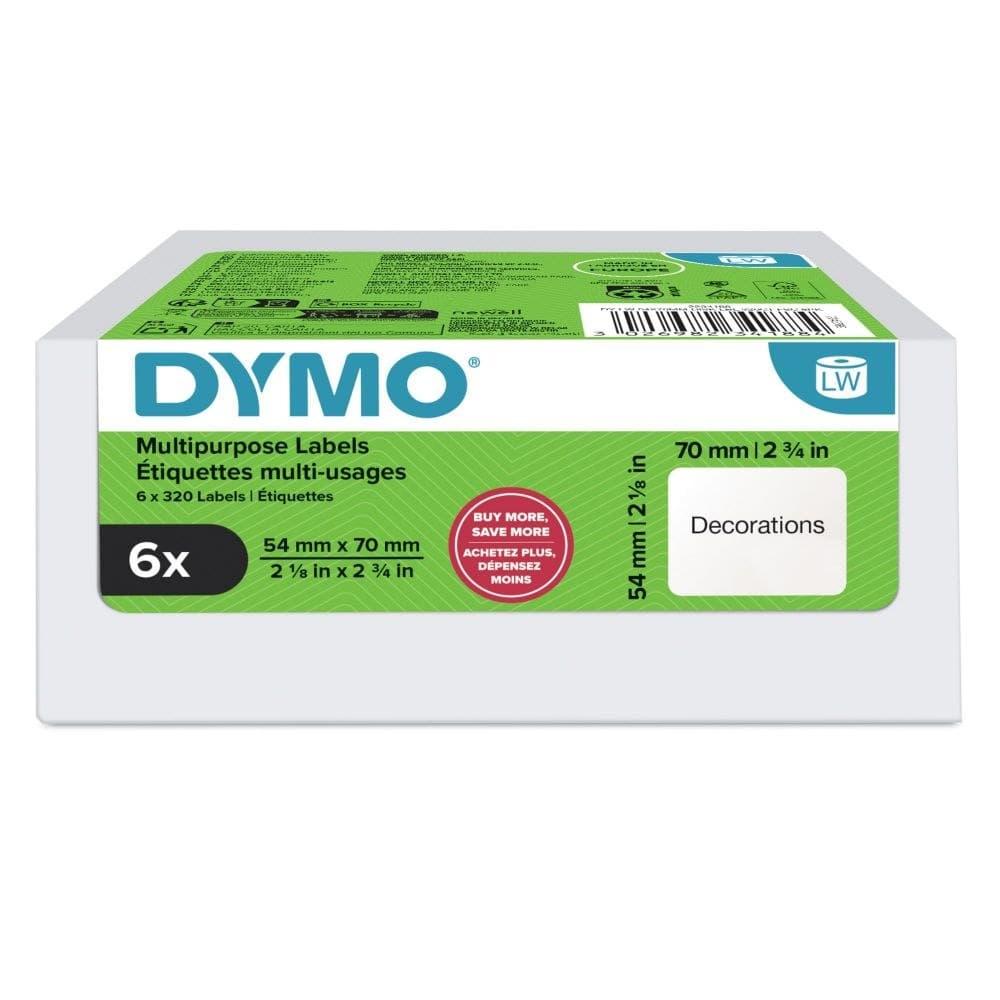 DYMO 99015 LabelWriter Multi-Purpose Labels 54 mm x 70 mm Pack of 6 Rolls - Image 1