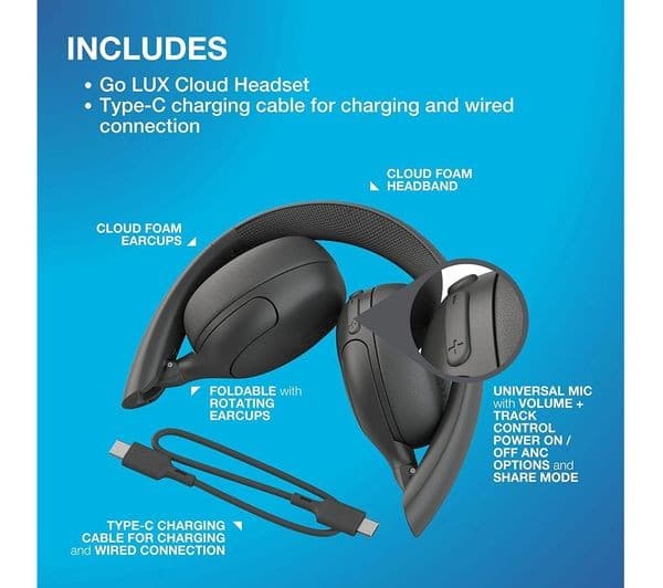 JLab Go Lux Wireless Bluetooth Noise-Cancelling Headphones - Graphite - Image 8