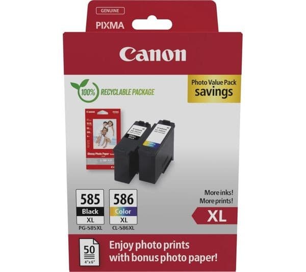 CANON PG-585XL/CL-586XL Ink Cartridges & Photo Paper Value Pack - Image 1