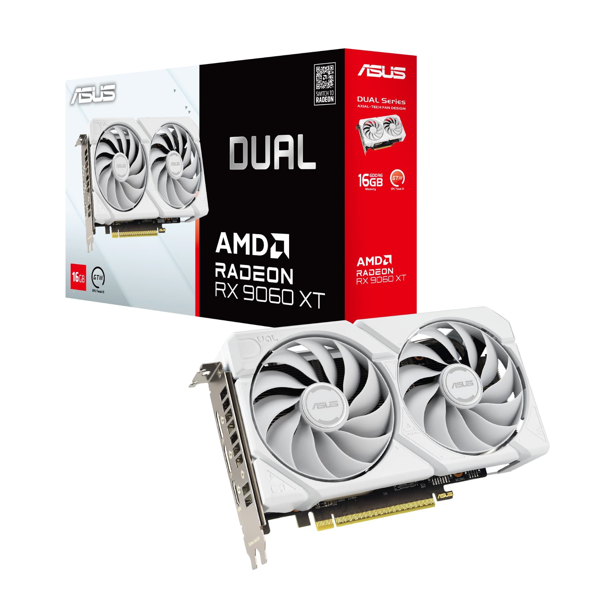 ASUS Dual Radeon RX 9060 XT 16GB GDDR6 Graphics Card - White